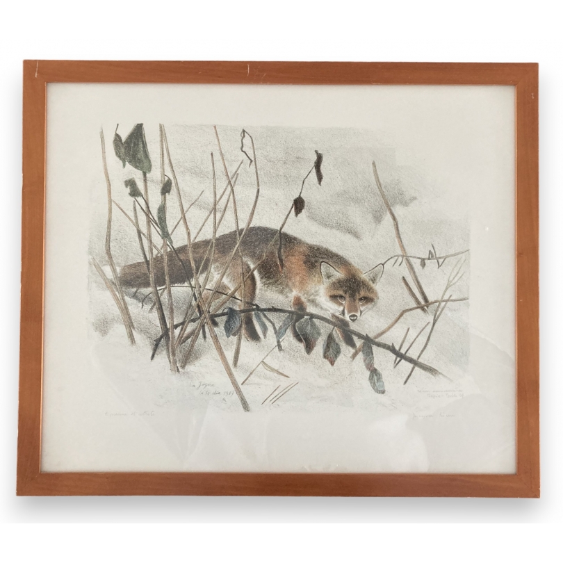 Gravure "Renard dans la neige" signée RIME