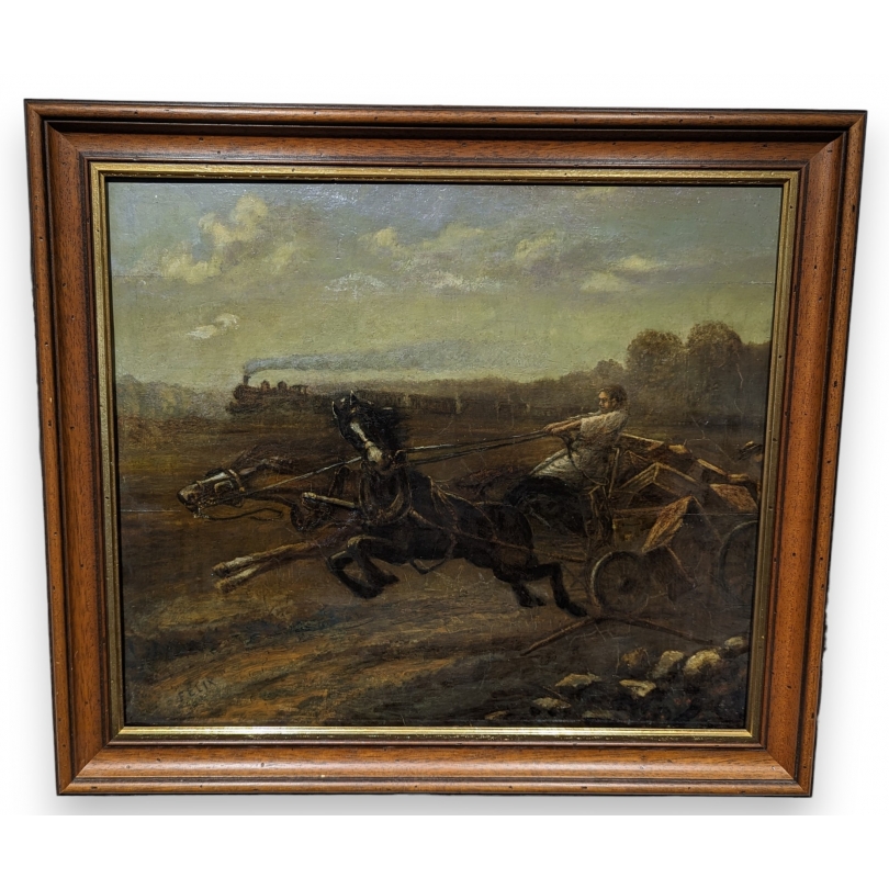 Tableau \"Carrosse contre le cheval de fer\"