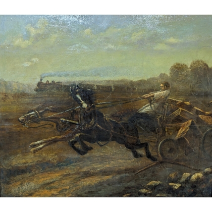 Tableau \"Carrosse contre le cheval de fer\"