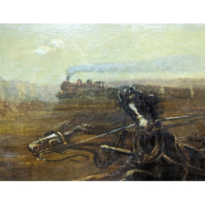 Tableau \"Carrosse contre le cheval de fer\"