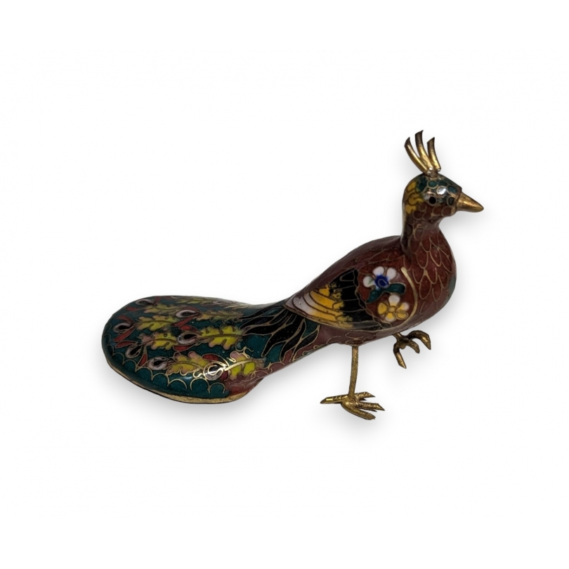 Red cloisonné peacock with flowers
