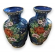 Paire de vases cloisonnés bleu à fleurs