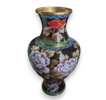 Vase cloisonné noir à fleurs