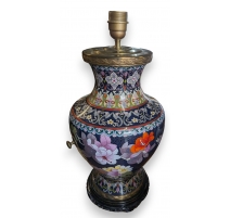 Lampe cloisonnée bleue à fleurs