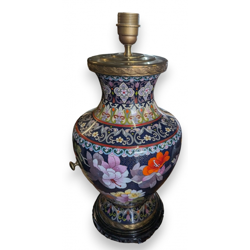 Lampe cloisonnée bleue à fleurs