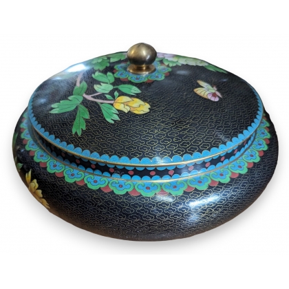 Black inlaid box with flowers and butterflies