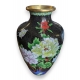 Paire de vases cloisonnés noir à fleurs