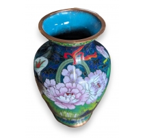 Vase cloisonné bleu à fleurs