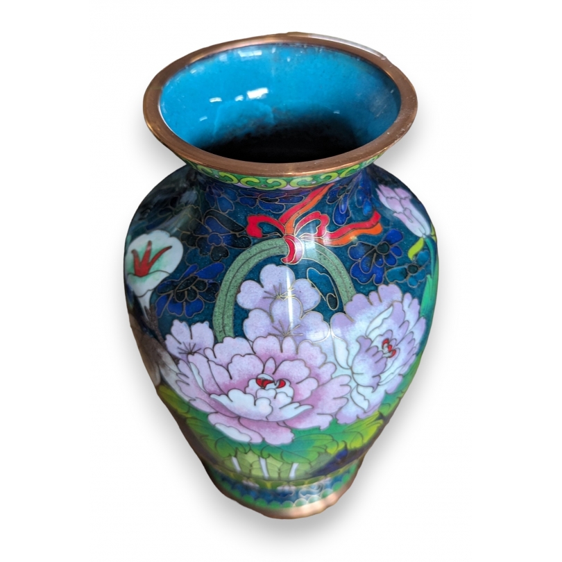 Vase cloisonné bleu à fleurs