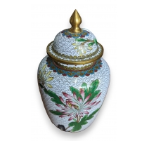 Vase cloisonné blanc à fleurs