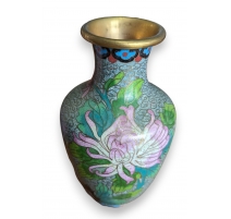 Vase cloisonné vert à fleurs