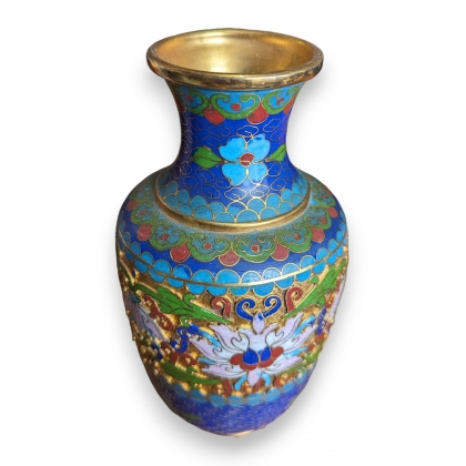 Vase cloisonné bleu à fleurs