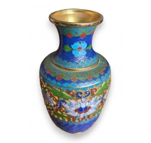 Vase cloisonné bleu à fleurs