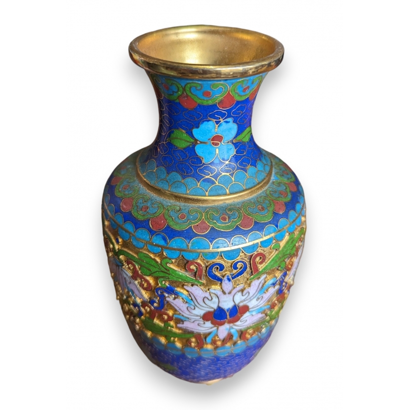 Vase cloisonné bleu à fleurs