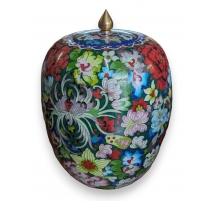 Vase cloisonné vert à fleurs