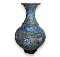 Vase cloisonné bleu à fleurs