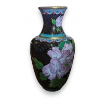 Vase cloisonné noir à fleurs