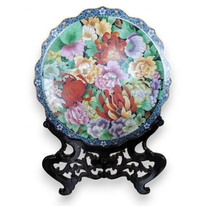 Plat cloisonné à fleurs