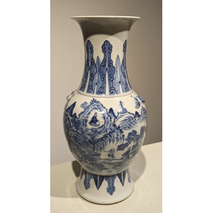 Vase en porcelaine bleu blanc décor Paysage