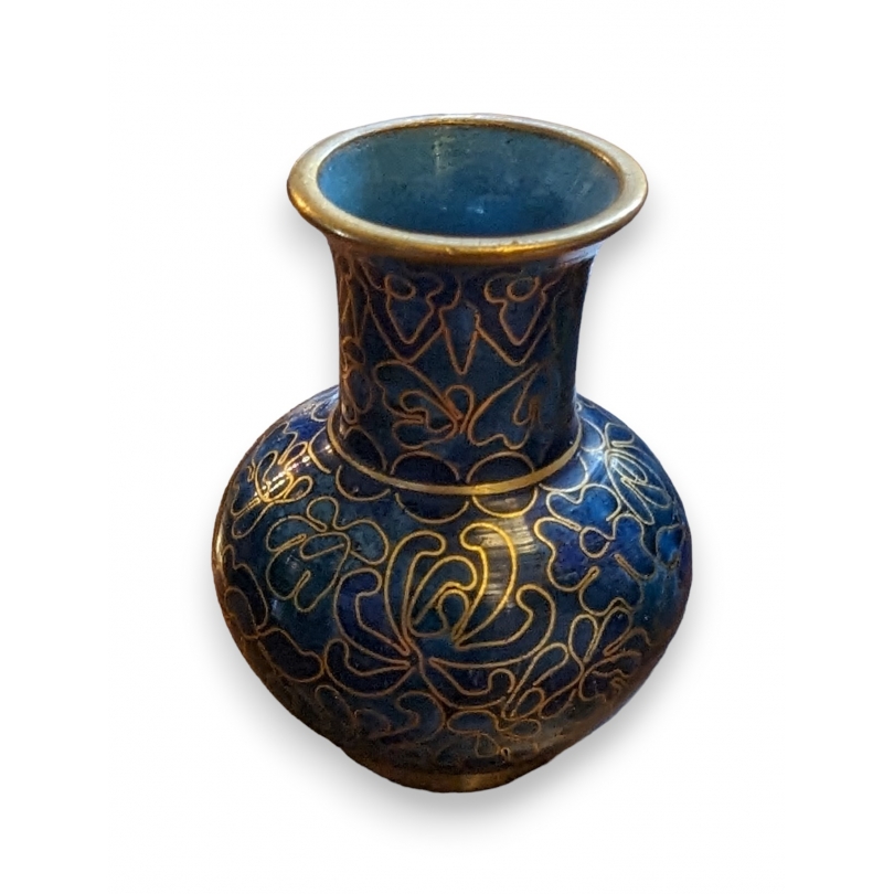 Petit vase cloisonné aux fleurs bleu