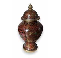 Vase couvert cloisonné aux fleurs rouge