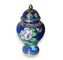 Vase couvert cloisonné aux fleurs bleu