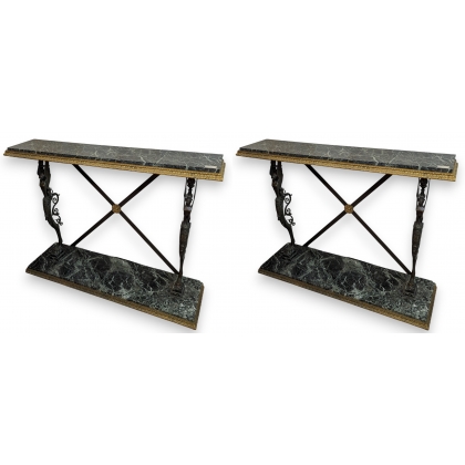 A pair of Neoclassical bronze side tables