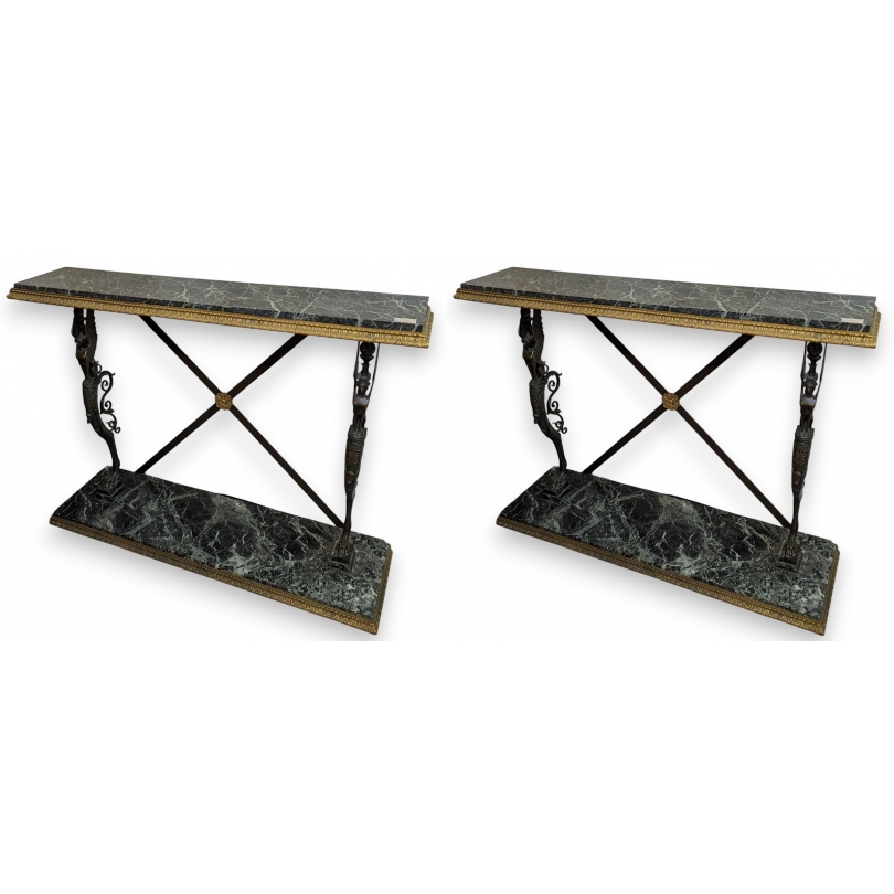 A pair of Neoclassical bronze side tables
