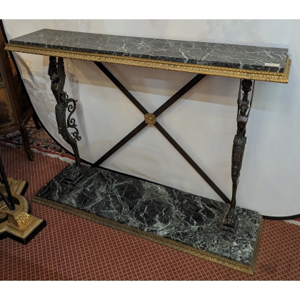 A pair of Neoclassical bronze side tables