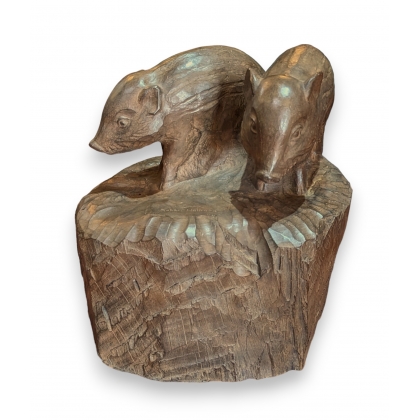 Bronze \"Deux marcassins\" signé Robert HAINARD