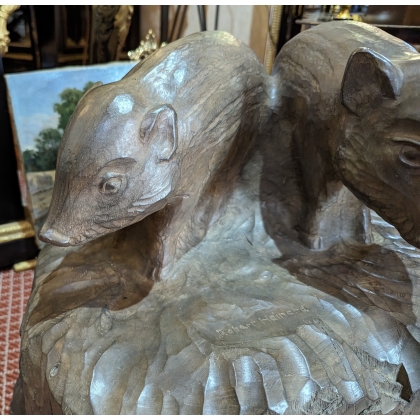 Bronze \"Deux marcassins\" signé Robert HAINARD