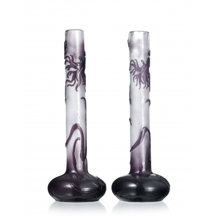 A pair of single-flower vases signed GALLÉ