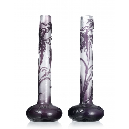 A pair of single-flower vases signed GALLÉ