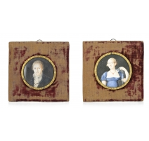 Paire de portraits miniature Humbert-Droz