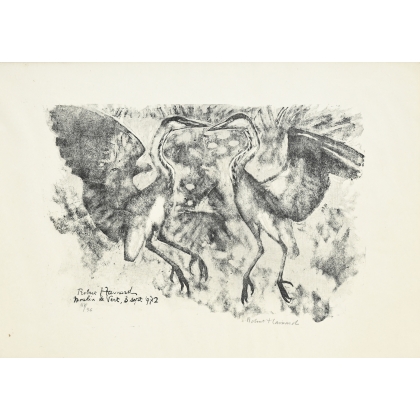 Gravure "Affrontement de hérons" signée HAINARD