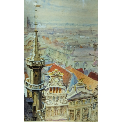 Aquarelle "Bruxelles" signée A. TIÈCHE 1903