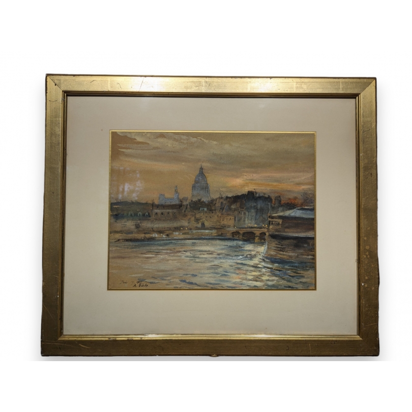 Aquarelle "Paris" signée A. TIÈCHE 1902