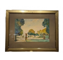 Aquarelle "Jardin" signée Ad. TIÈCHE 1926