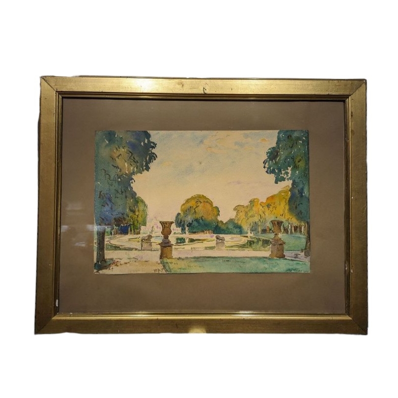 Aquarelle "Jardin" signée Ad. TIÈCHE 1926