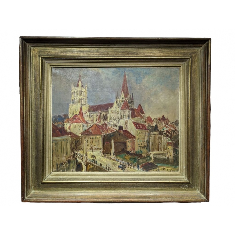 Tableau \"Lausanne\" signé Ad. TIÈCHE