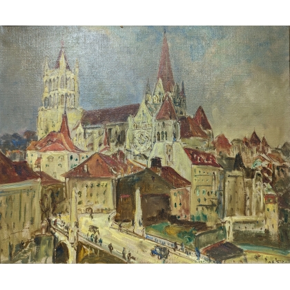 Tableau \"Lausanne\" signé Ad. TIÈCHE