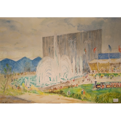 Aquarelle "Fête Hospes" signée Ad. TIÈCHE