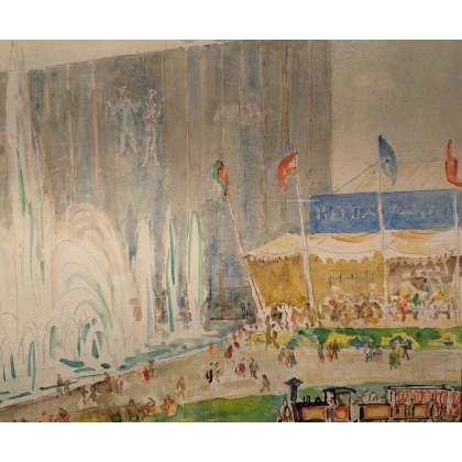 Aquarelle "Fête Hospes" signée Ad. TIÈCHE