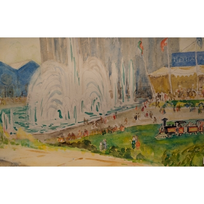Aquarelle "Fête Hospes" signée Ad. TIÈCHE