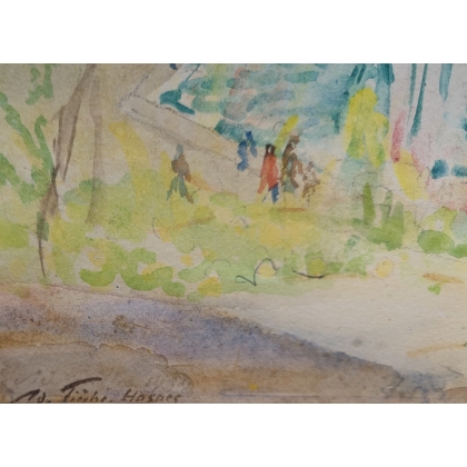 Aquarelle "Fête Hospes" signée Ad. TIÈCHE