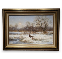 Tableau "Faisans dans la neige" signé