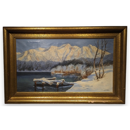 Tableau \"Paysage de neige\" signé L. HOMMEL