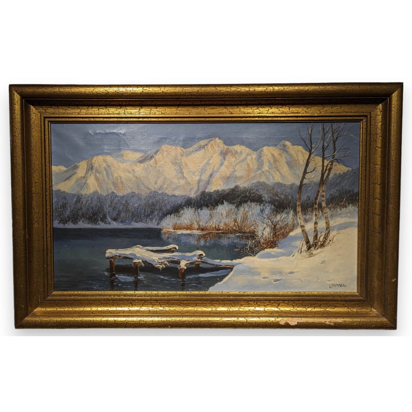Tableau \"Paysage de neige\" signé L. HOMMEL