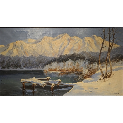 Tableau \"Paysage de neige\" signé L. HOMMEL