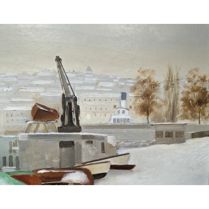 Tableau \"Quai du Mont-Blanc\" signé L. WIDMER